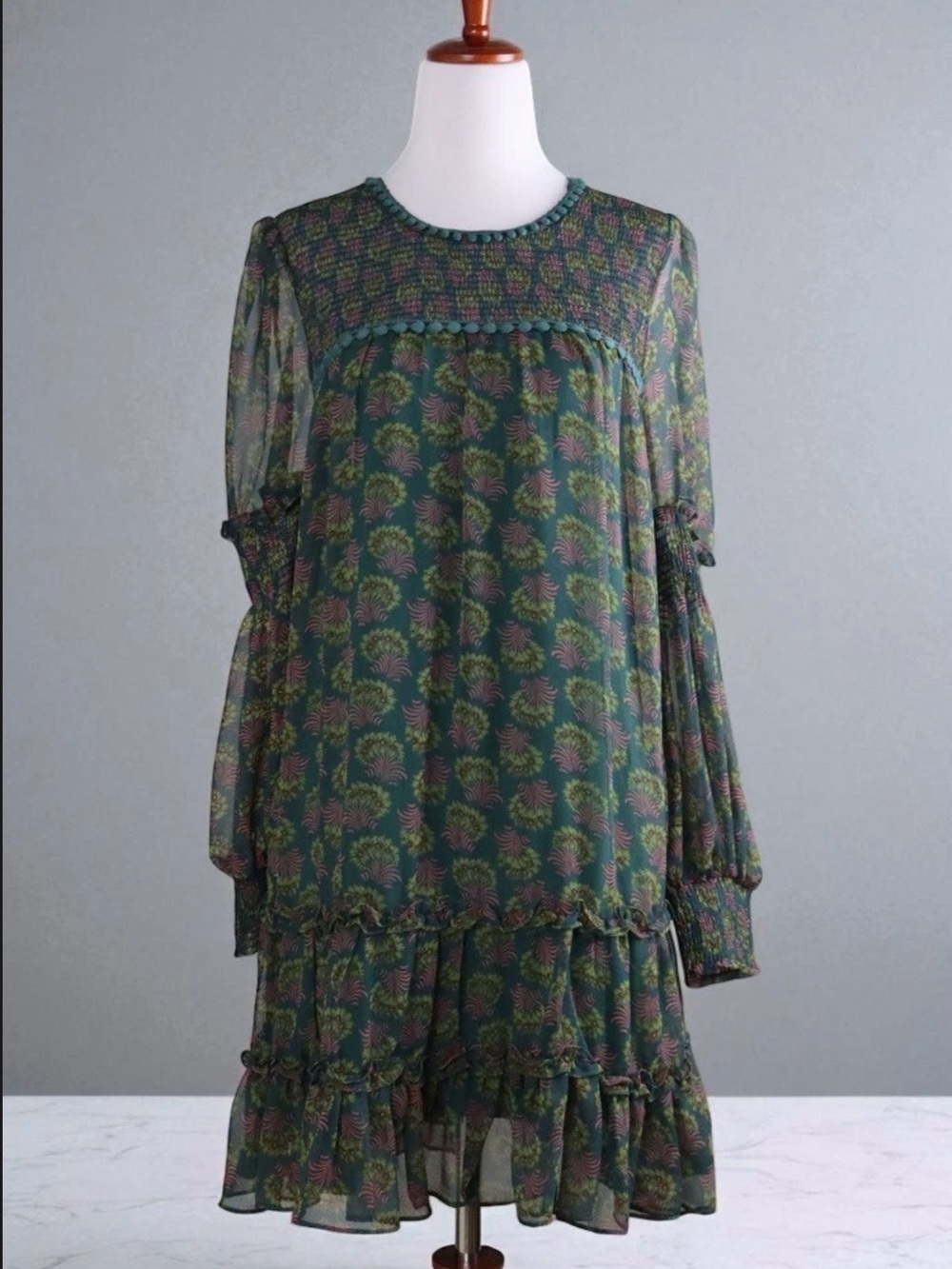 Allison New York Smocked Embroidered Trim Midi Dress Size Medium